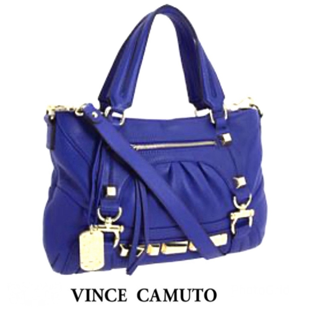 VINCE CAMUTO Royal Blue Pebbled Leather Gold Hardware  Crossbody Shoulder Bag